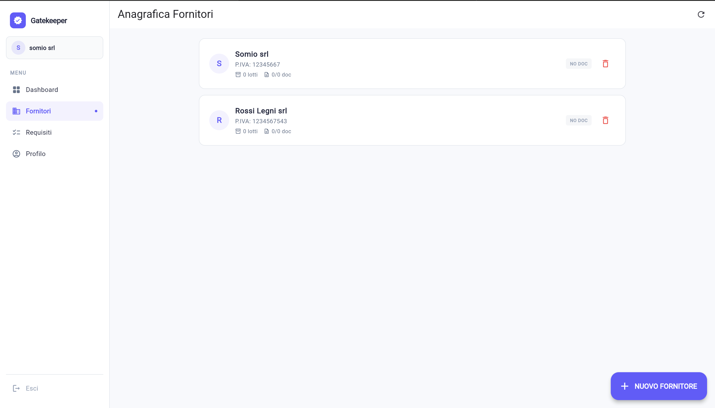 Suppliers — Gatekeeper Console